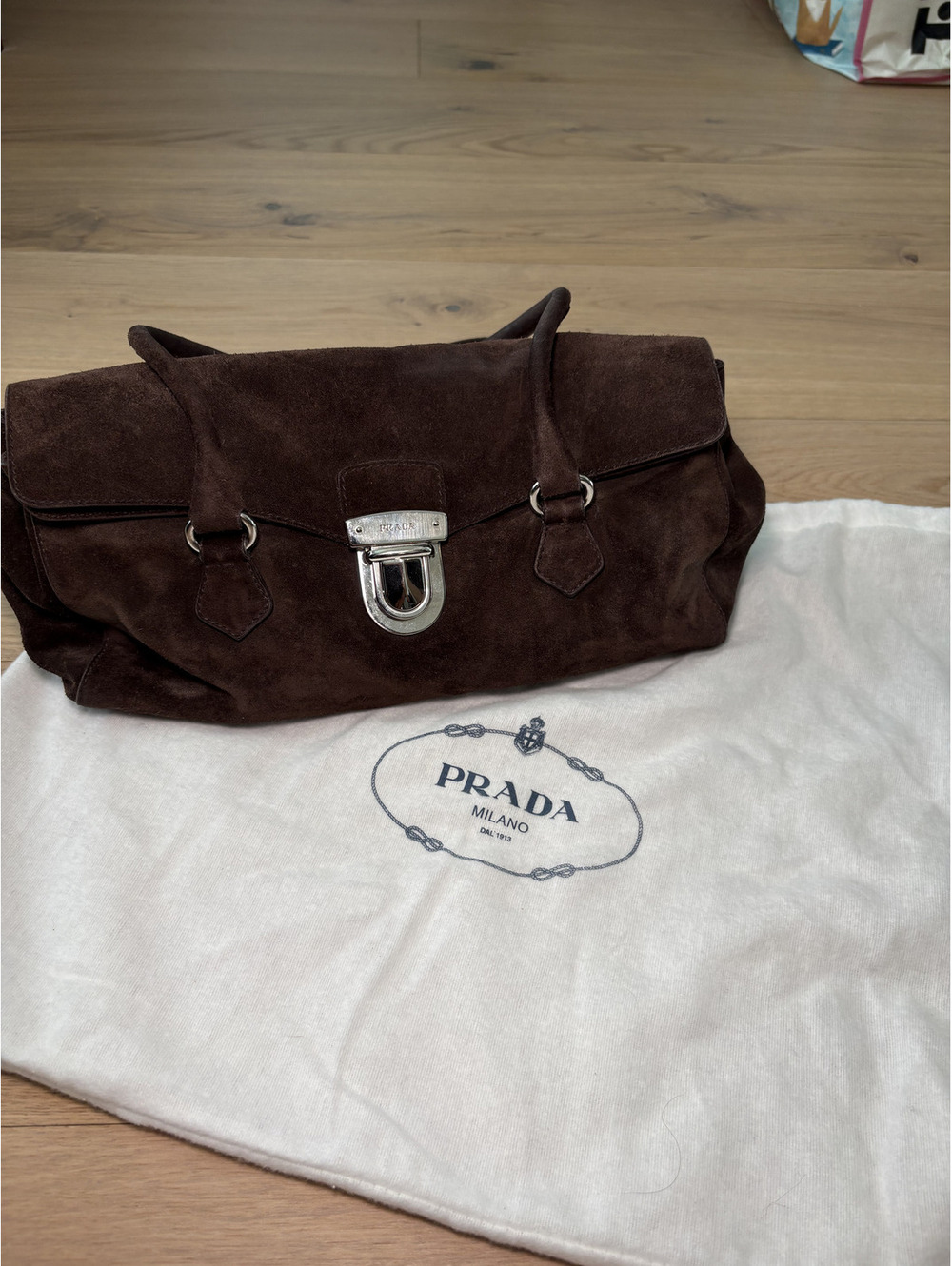 Vintage Prada Suede Push Lock Shoulder Bag